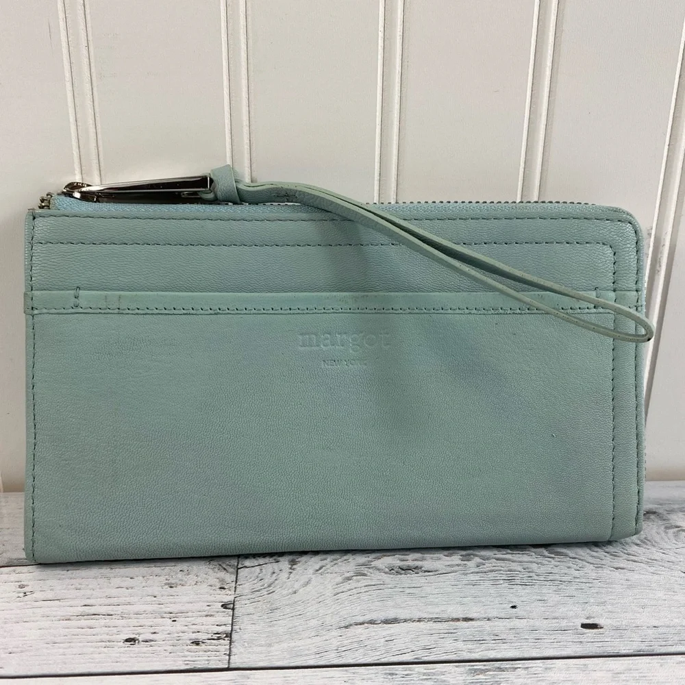 Margot Gabby Lt. Blue 100% Leather‎ Wristlet Wallet